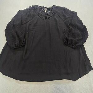 Black Rainn Blouse Women 3X Black Lace Swiss Dot Caged Neck BX15246PR1